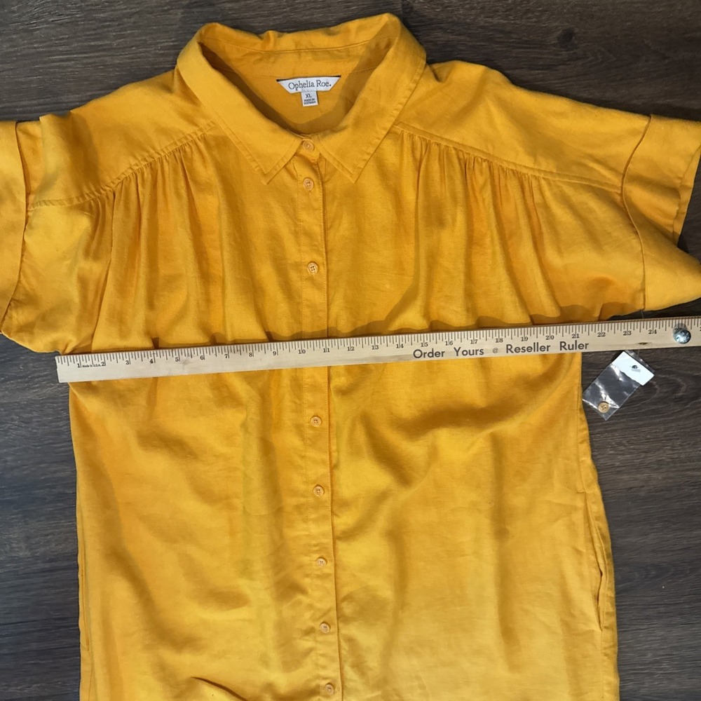 Ophelia Roe Button Up Shirt Dress Womens Size XL Linen Yellow Casual Flowy NWT - Picture 7 of 9